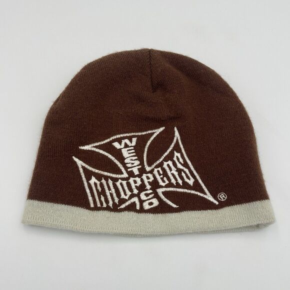 Vintage West Coast Choppers Hat Cap Beanie Knit Skullcap Biker Brown - Picture 1 of 8